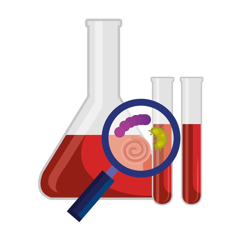 test de tubes avec loupe et particules covid 19 vecteur