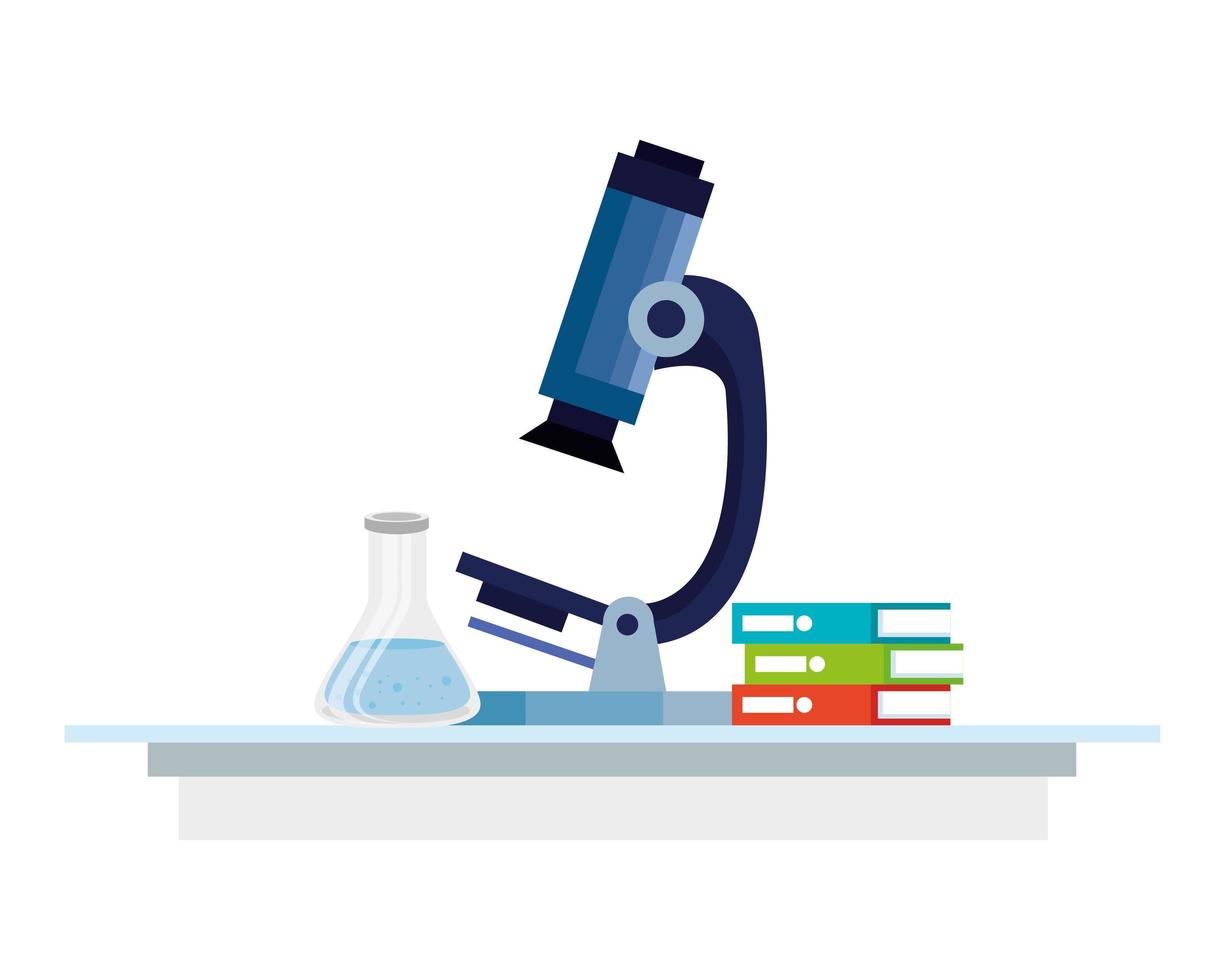 microscope avec livres et test de tube vecteur