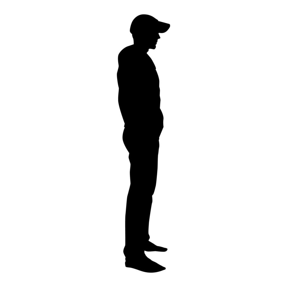 homme debout en vue cap avec icône latérale illustration vectorielle de couleur noire image de style plat vecteur