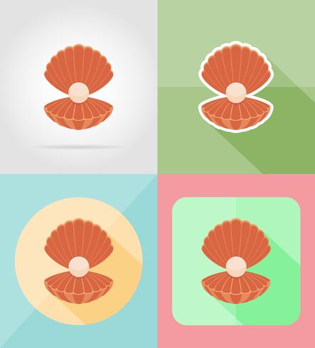 coquille avec icônes plates perle vector illustration