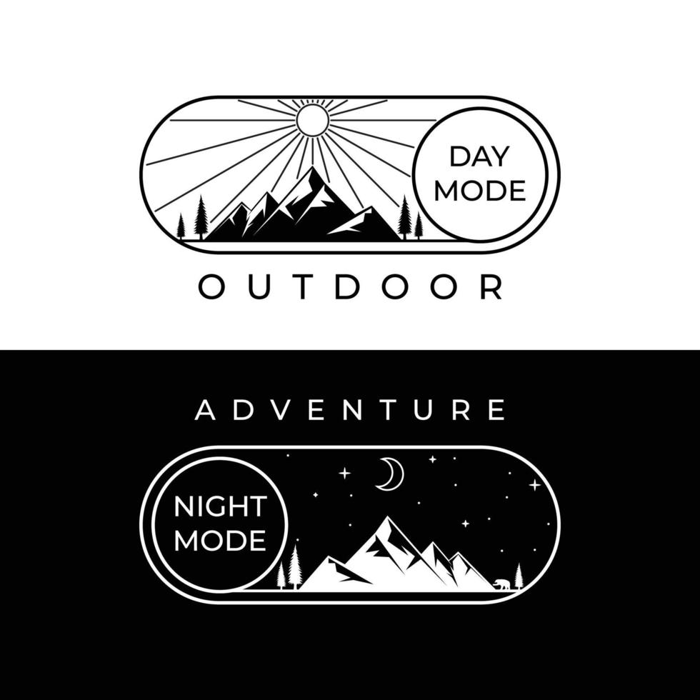 mise en évidence de l'aventure en montagne et conception d'illustration vectorielle du logo de nuit, modèle de symbole d'icône de logo de mauvaise humeur vecteur