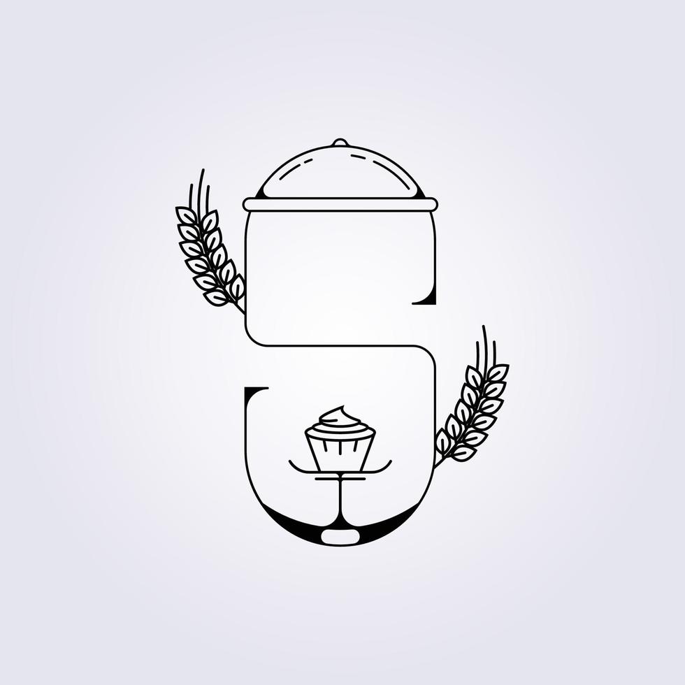 s initiale de boulangerie logo pain farine de blé grain gâteau bar nourriture illustration vectorielle lettrage police s conception vecteur
