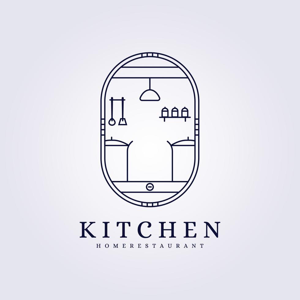 maison cuisine intérieur moderne logo vector illustration design dessin au trait insigne