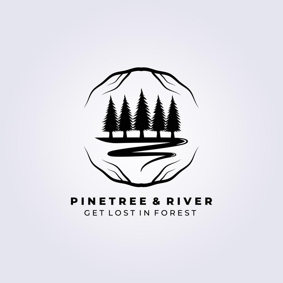 conception d'illustration vectorielle de logo de pin et de rivière, arbre de rivière vecteur