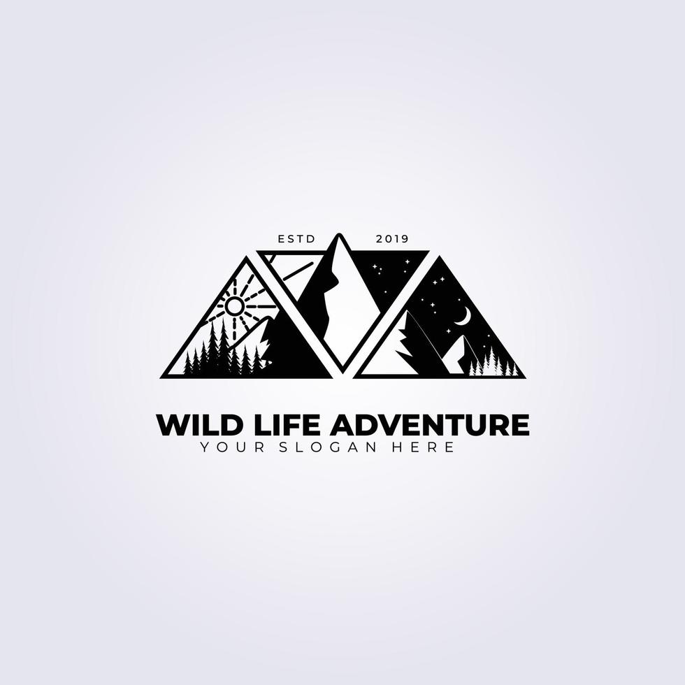 conception de modèle d'illustration vectorielle de logo de montagne créative, logo d'aventure vie sauvage vecteur