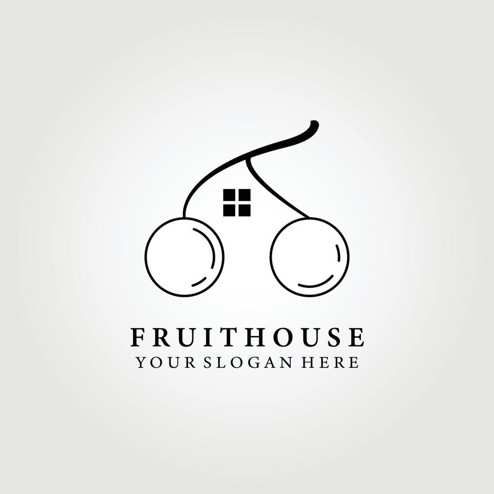 maison de fruits, cerise, graphique de conception d'illustration vectorielle de logo, dessin au trait baie bleue, baie noire vecteur