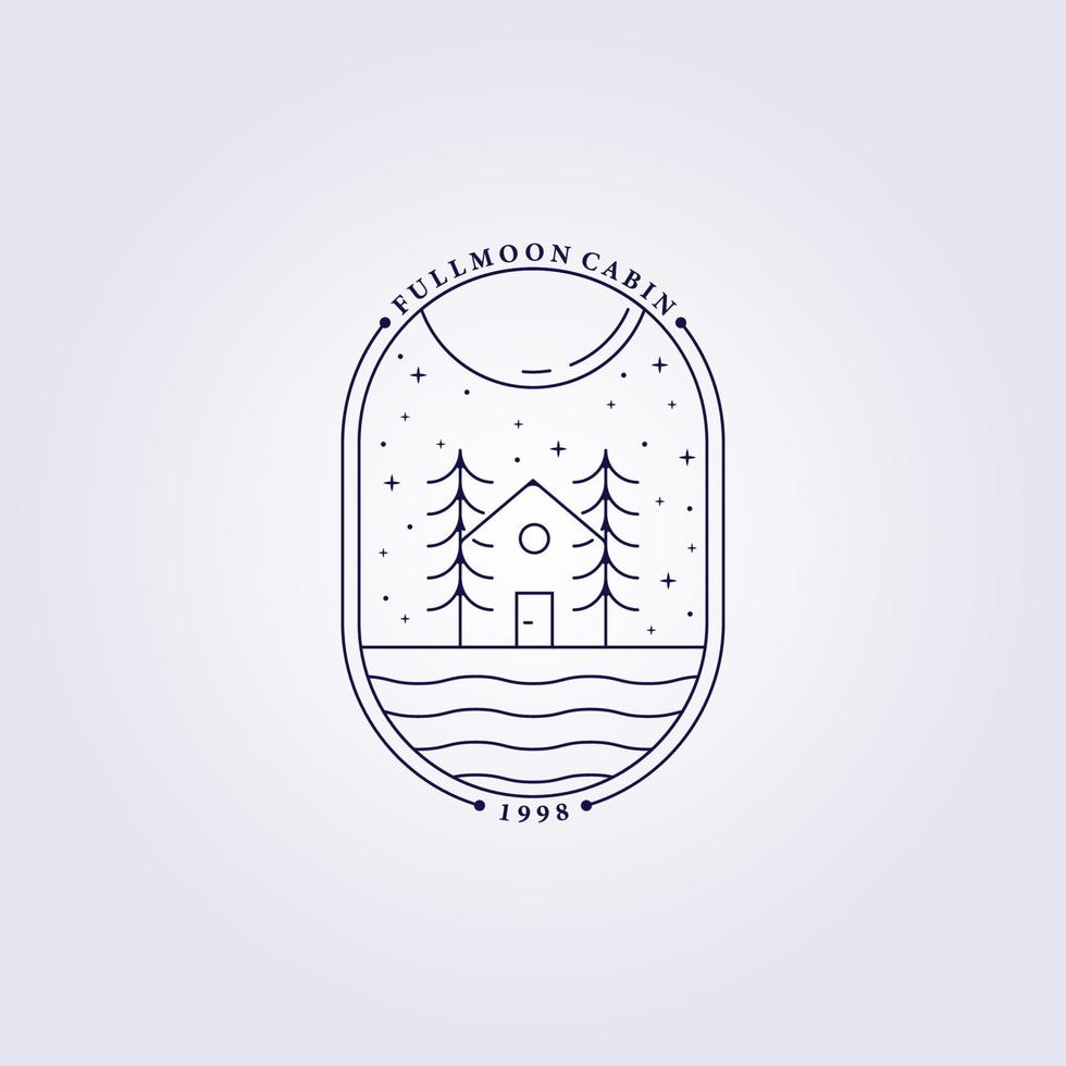 arbre maison café forêt charpentier logo vecteur illustration conception dessin au trait badge linéaire monoline cabine grange chalet lodge maison villa