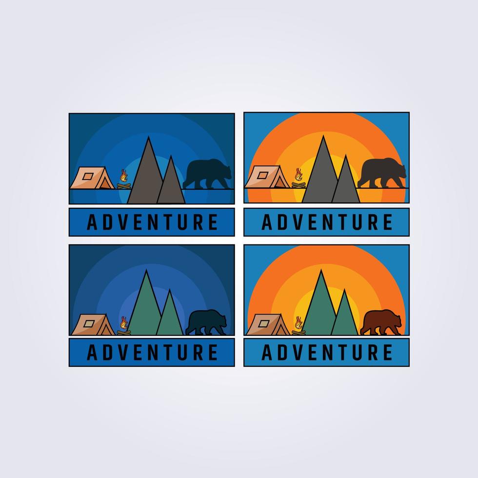 L'icône de l'aventure bannière affiche avec conception d'illustration vectorielle logo ours vecteur