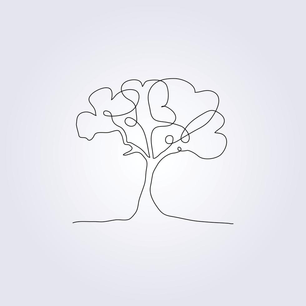 dessin arbre ligne continu vecteur illustration icône symbole logo modèle arrière-plan conception