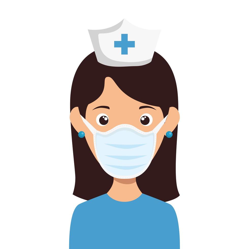 infirmière professionnelle à l'aide d'une icône isolée de masque facial vecteur