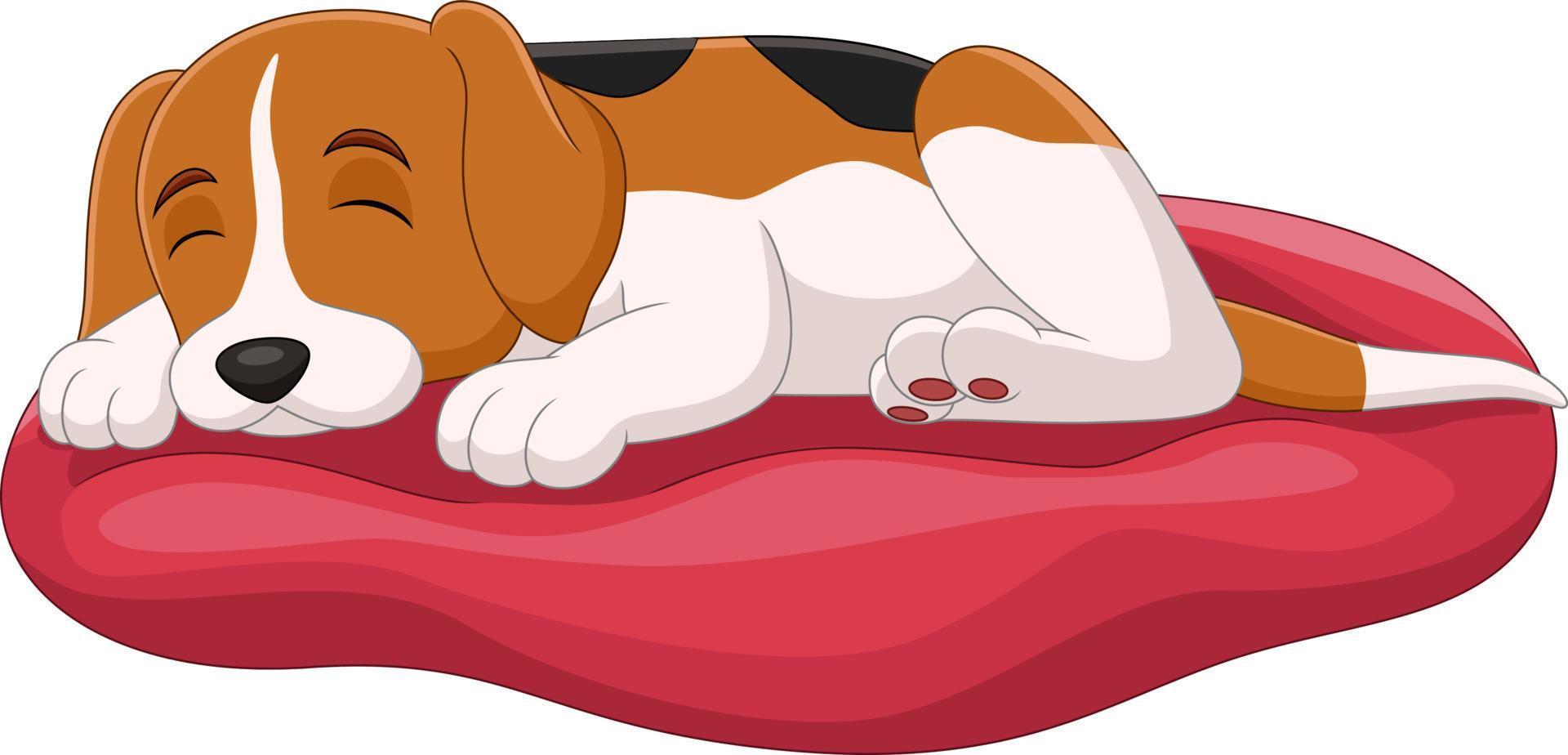 sommeil de dessin animé de chien mignon sur l'oreiller vecteur