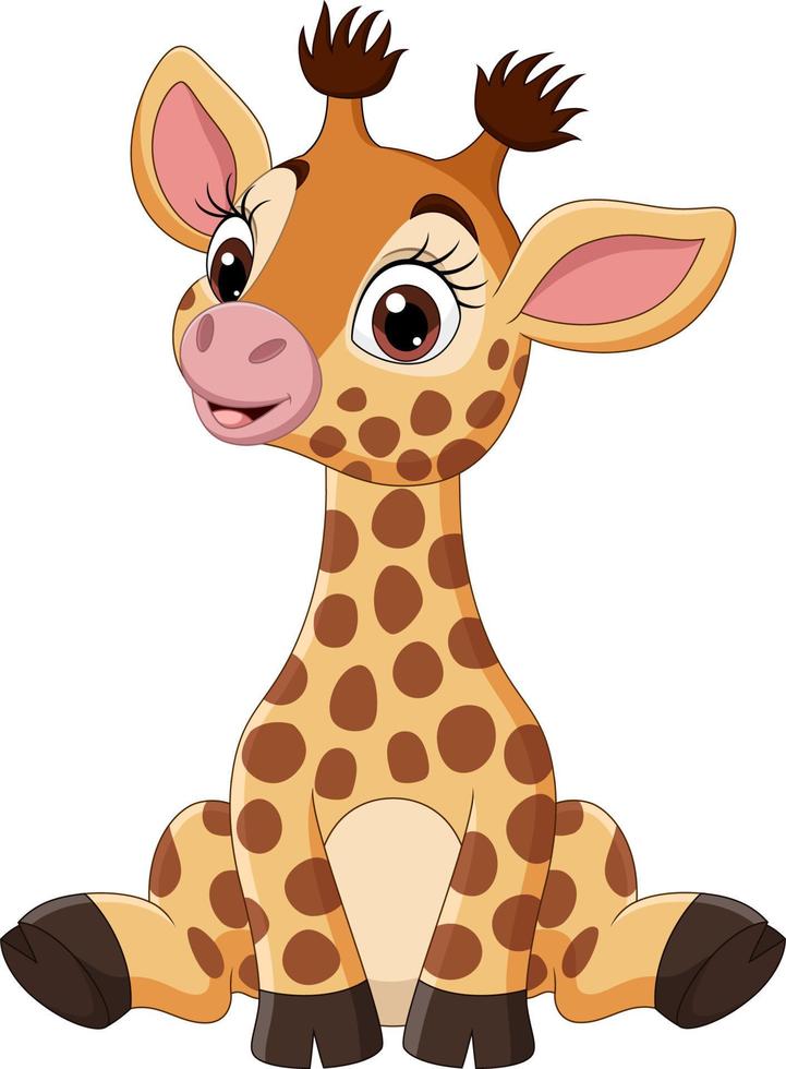 dessin animé mignon bébé girafe assis vecteur