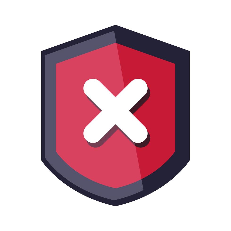 Bouclier rouge avec icône de marque x, avis de refus, sur fond blanc vecteur