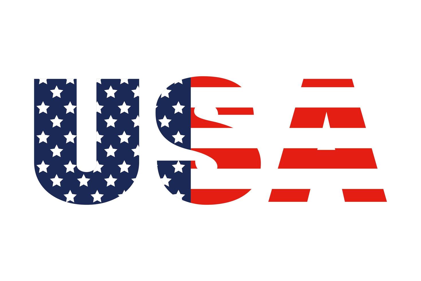 drapeau américain en texte, drapeau américain en lettres, emblème national patriotique vecteur