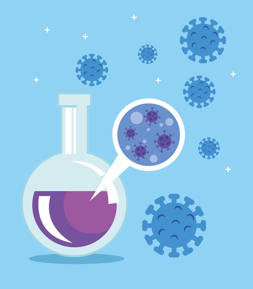 essai en tube avec icône de particules covid 19 vecteur