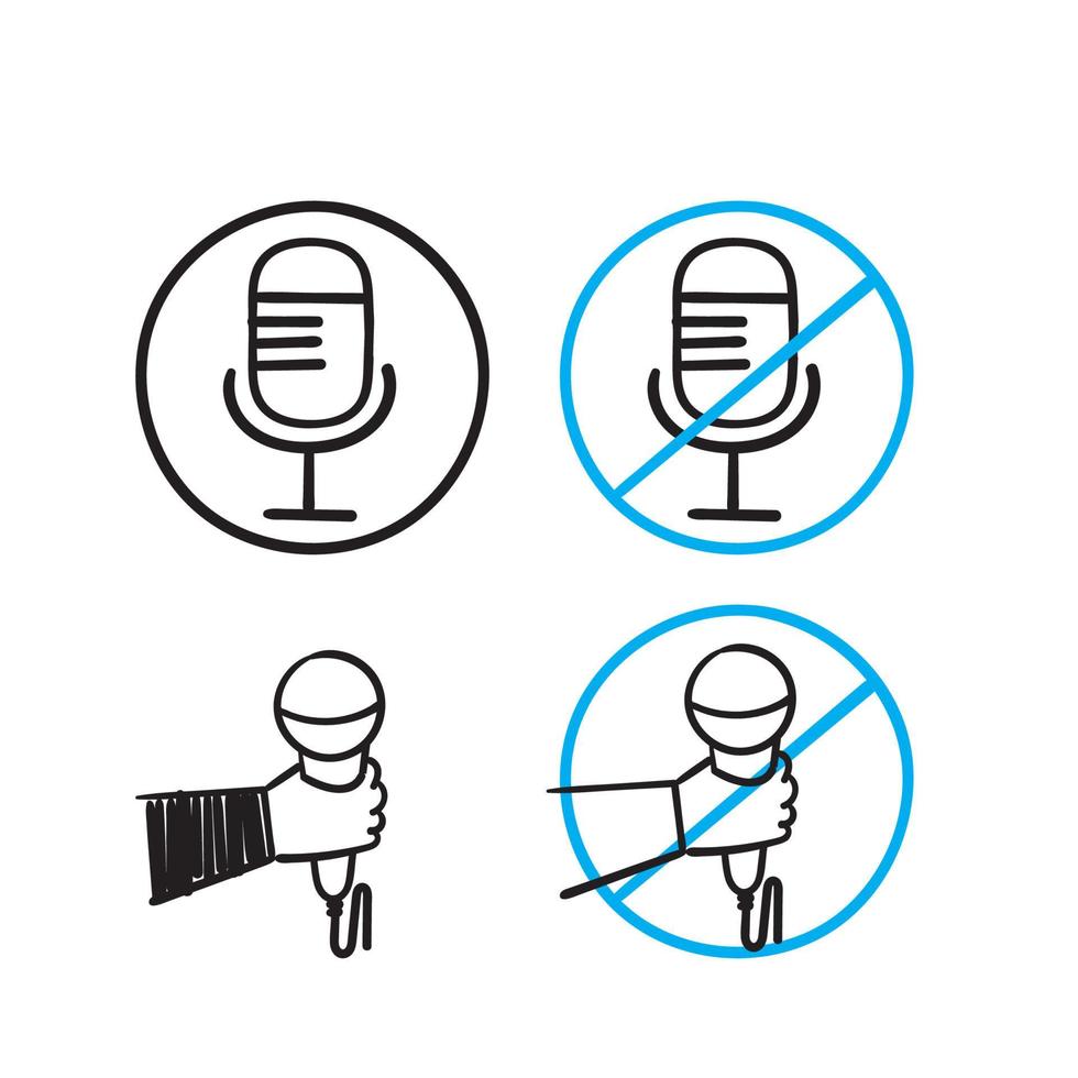 main dessinée doodle microphone icône illustration vecteur isolé