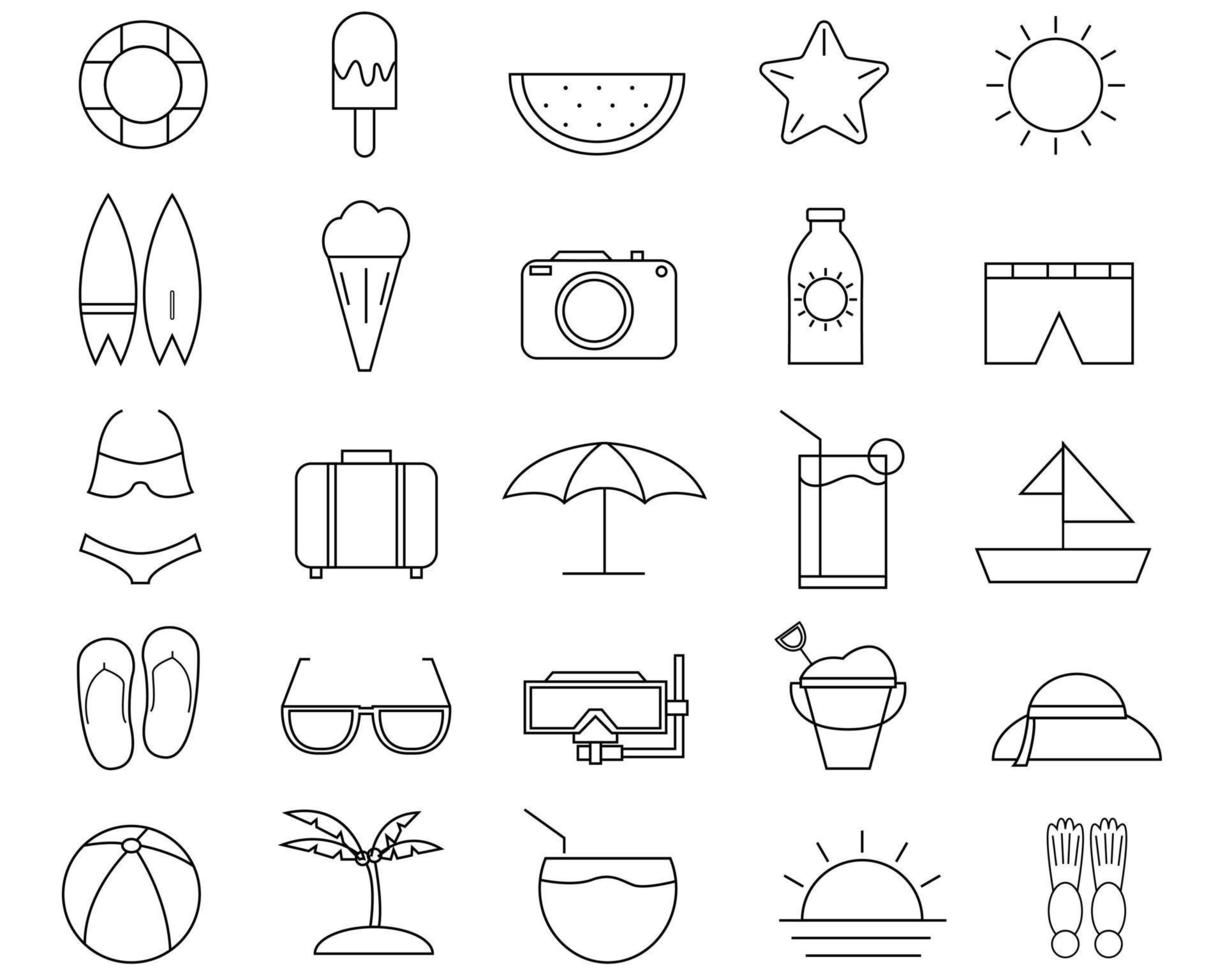 illustration vectorielle conception du modèle de contour d'icône d'été. 25 jeu d'icônes. vecteur