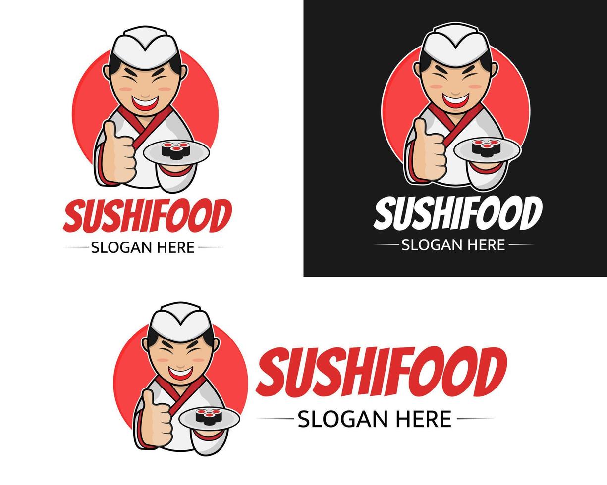 conception de vecteur d'illustration du modèle de logo de mascotte de sushi