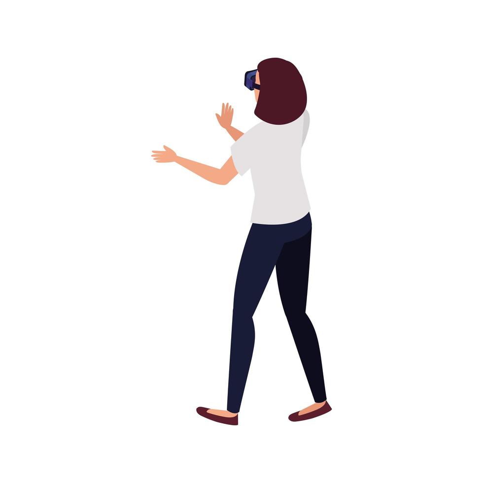 femme avec des lunettes de réalité virtuelle sur fond blanc vecteur