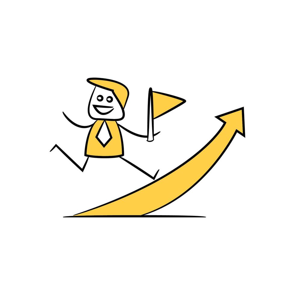 homme d'affaires en cours d'exécution sur l'illustration de doodle jaune graphique flèche vecteur