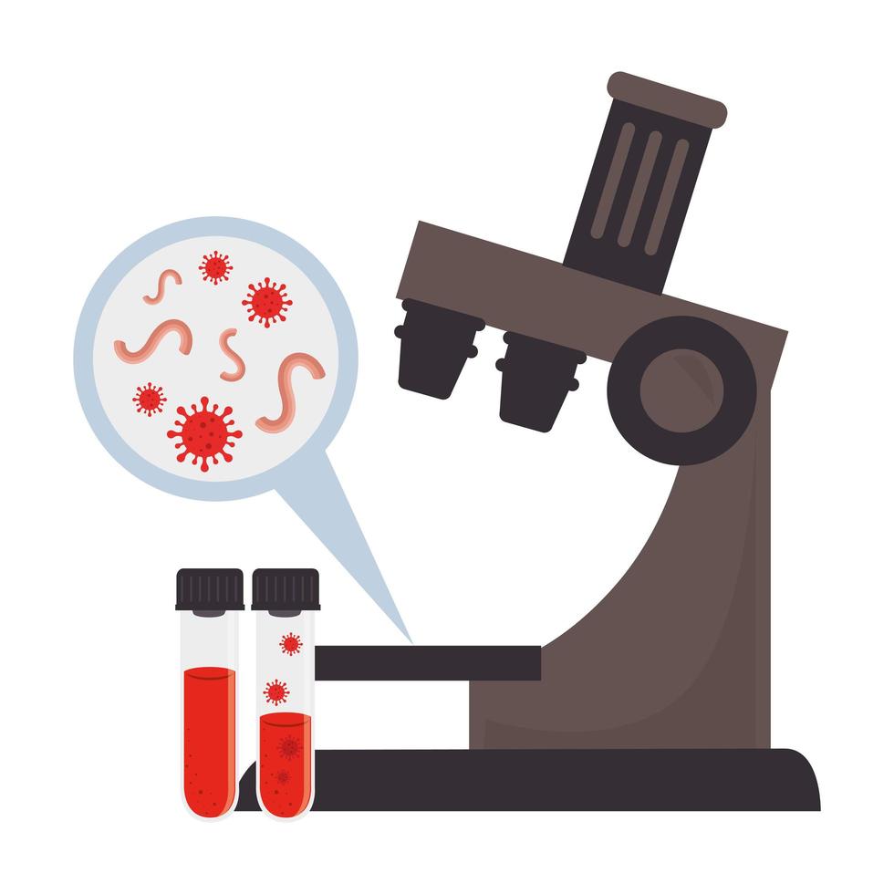 microscope avec tubes test de covid 19 vecteur
