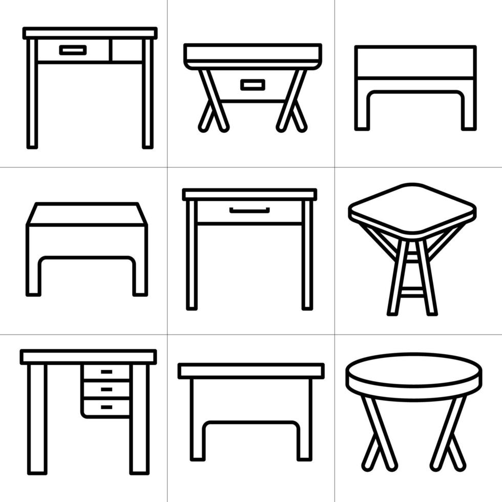 icônes de table ronde et de bureau vecteur