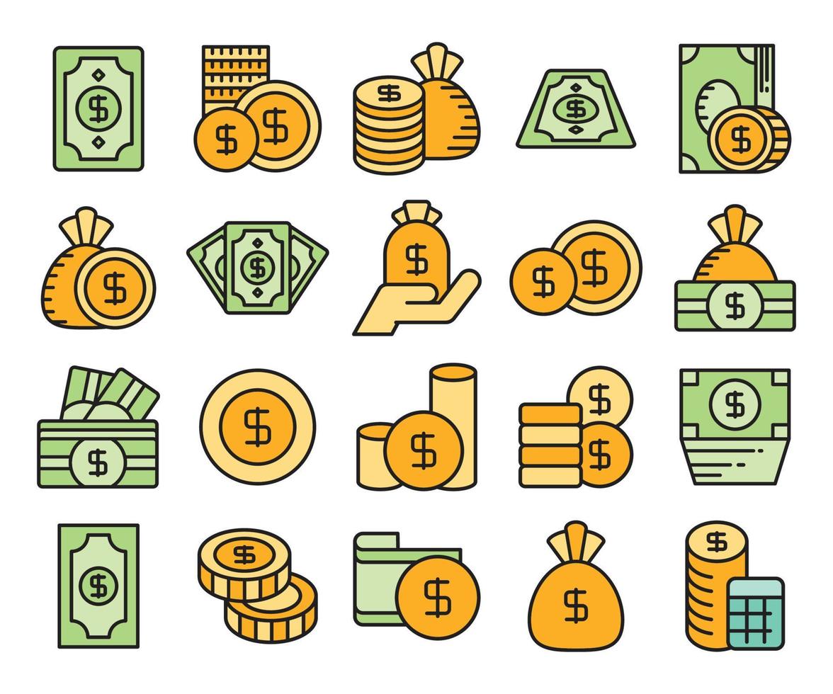 icônes d'argent et de trésorerie vecteur