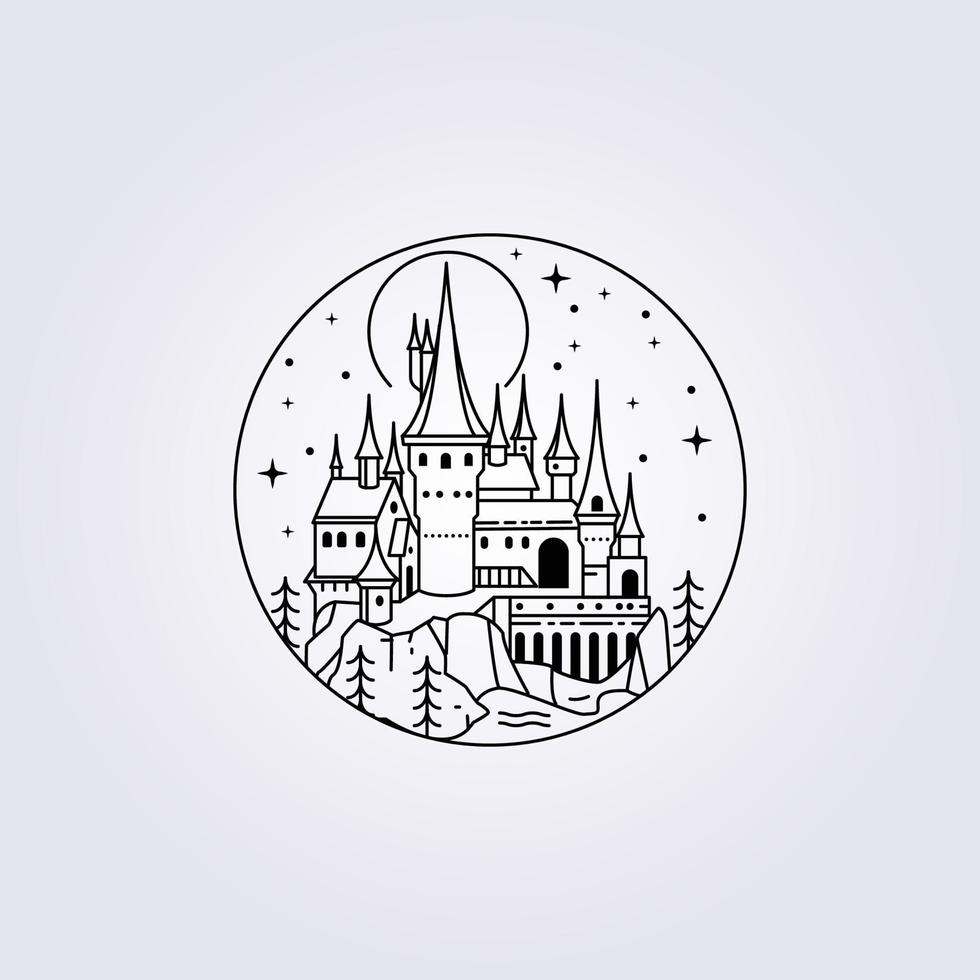 dessin au trait château de poudlard illustration vecteur icône logo imprimer vêtements t-shirt harry potter