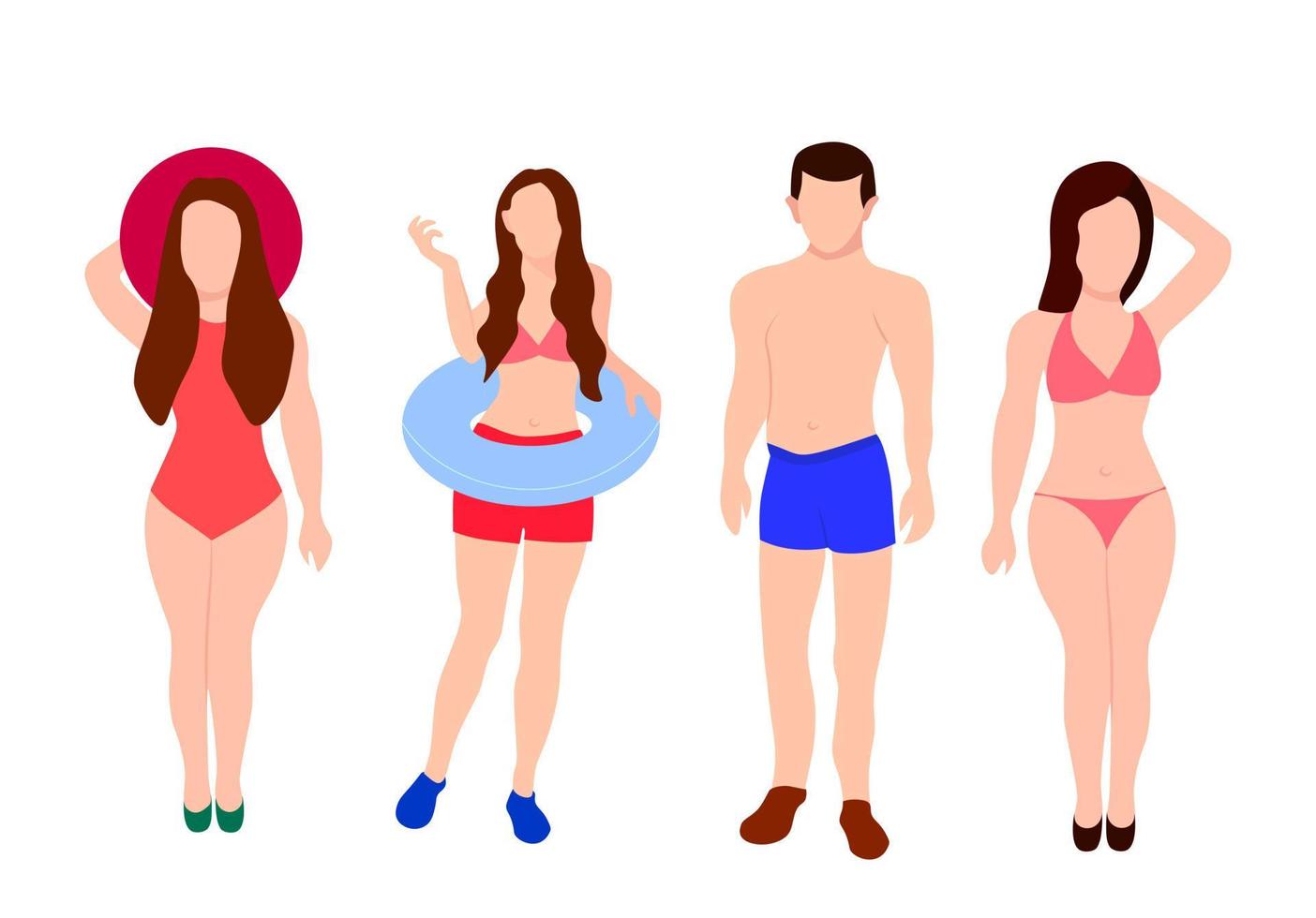 collection de personnages isolé sur blanc pleine hauteur personne corps maillot de bain bikini jeunes femmes et homme prêt pour les bains de soleil sur la plage vecteur