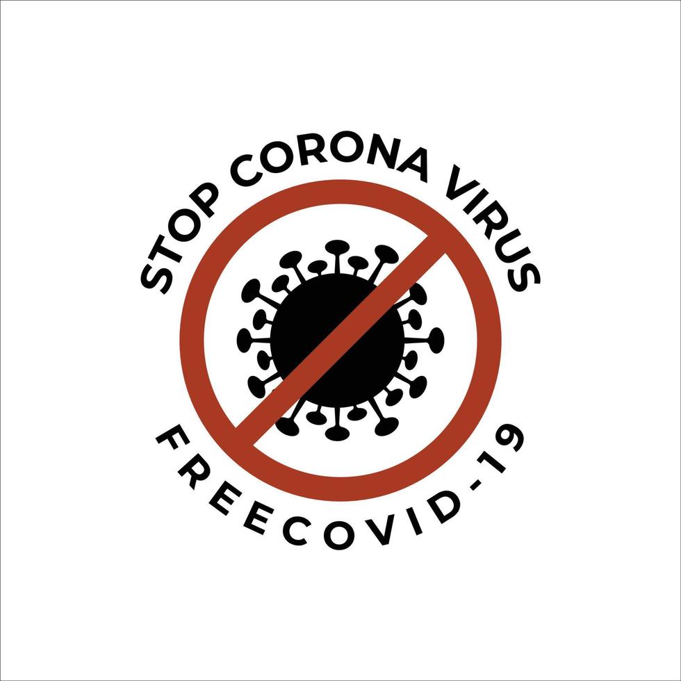 arrêtez la conception d'illustration vectorielle de logo de virus corona, logo d'affiche gratuit covid-19 vecteur