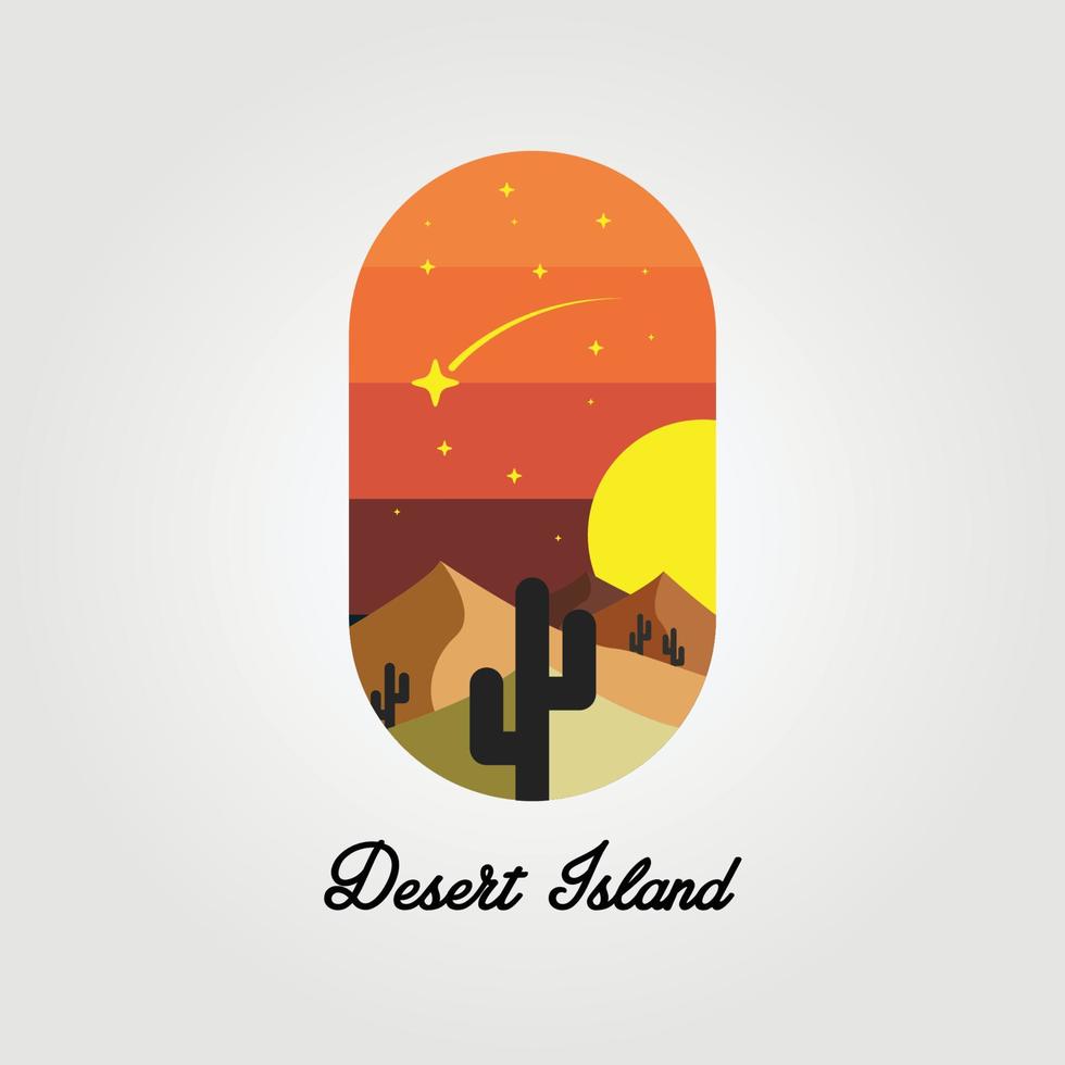affiche de l'île déserte, graphique de conception d'illustration vectorielle de logo de cactus, modèle vecteur