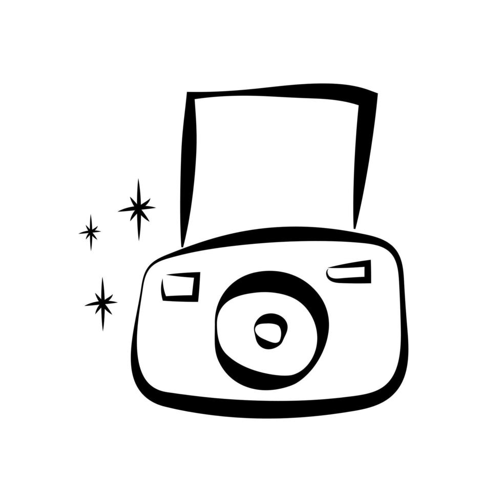 appareil photo doodle croquis icône isolé sur blanc contour noir plat dessiné à la main logo équipement de photographie vecteur