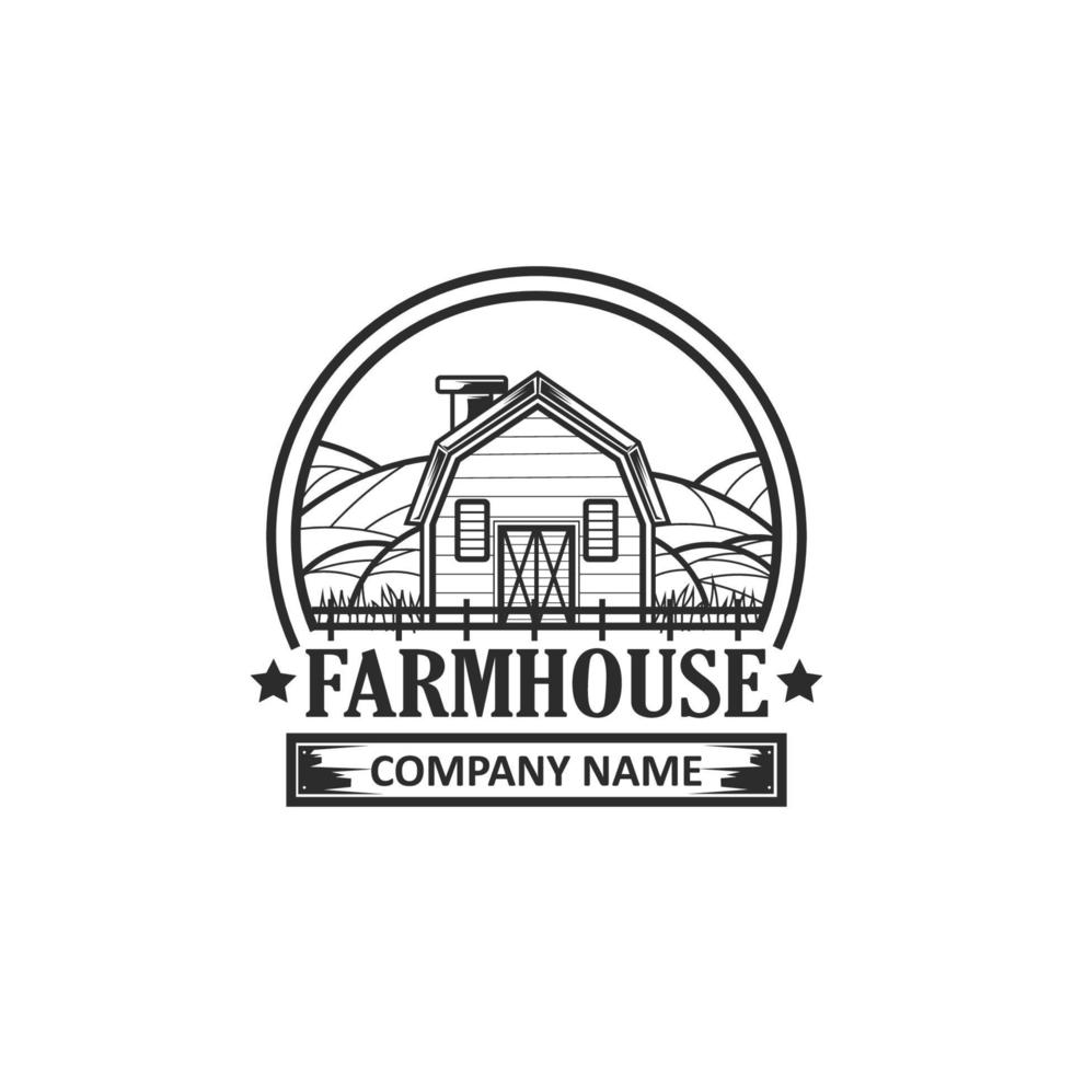 logo de ferme rétro vintage noir et blanc. conception de vecteur de logo d'étiquette de ferme