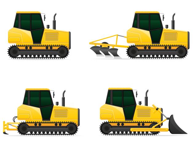 définir des icônes tracteurs chenille jaune vector illustration