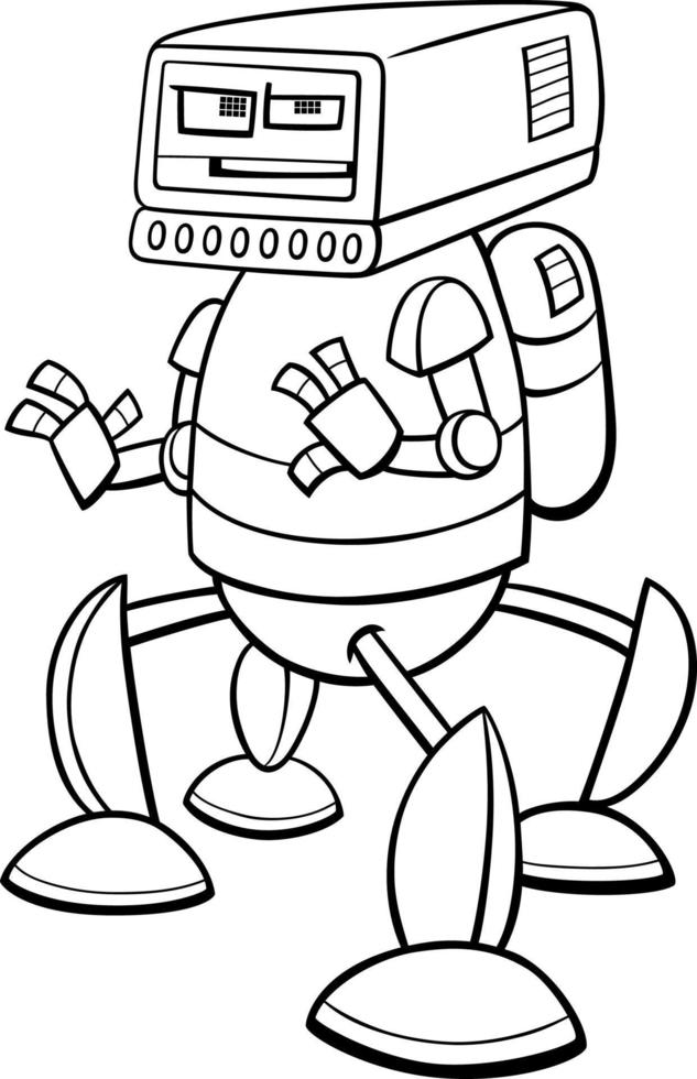 page de livre de coloriage de personnage de robot ou de droïde de dessin animé vecteur