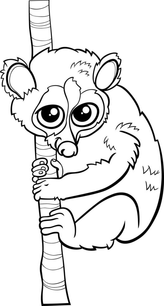 page de livre de coloriage de personnage animal loris lent de dessin animé vecteur
