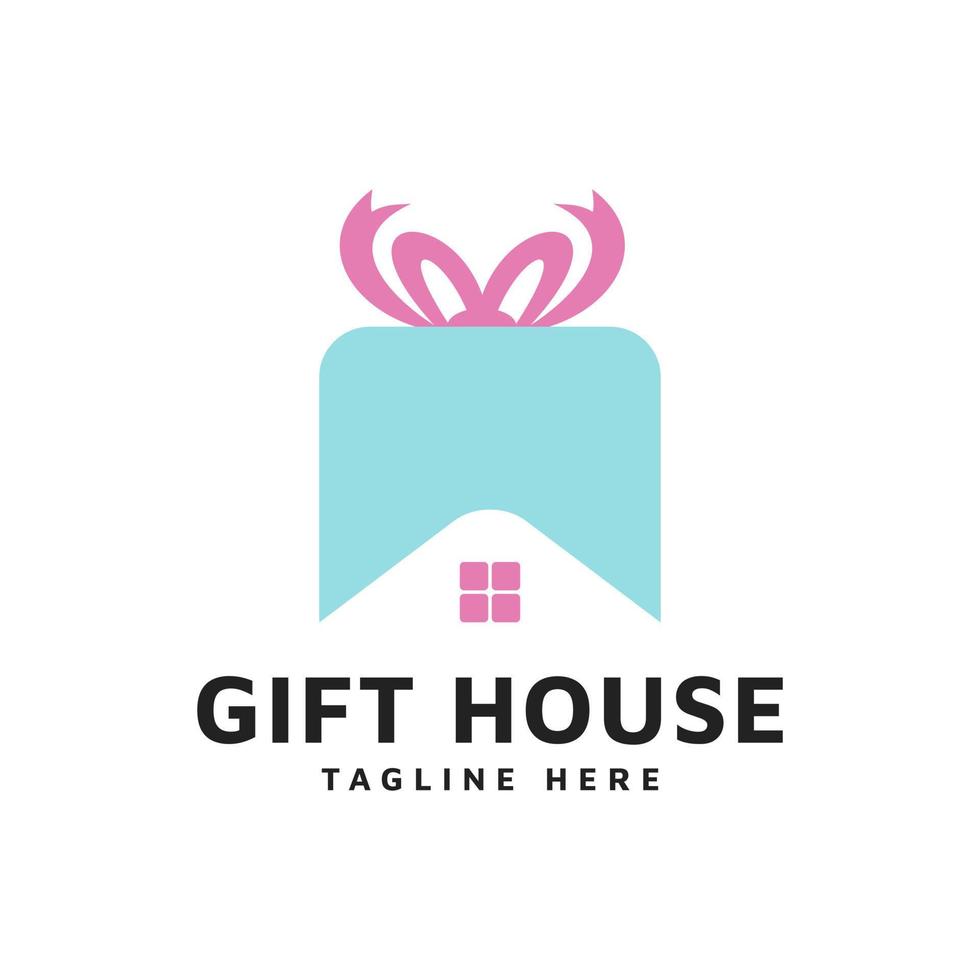 modèle de conception de logo de maison de cadeau, concept d'icône de bâtiment de construction immobilière à la maison vecteur