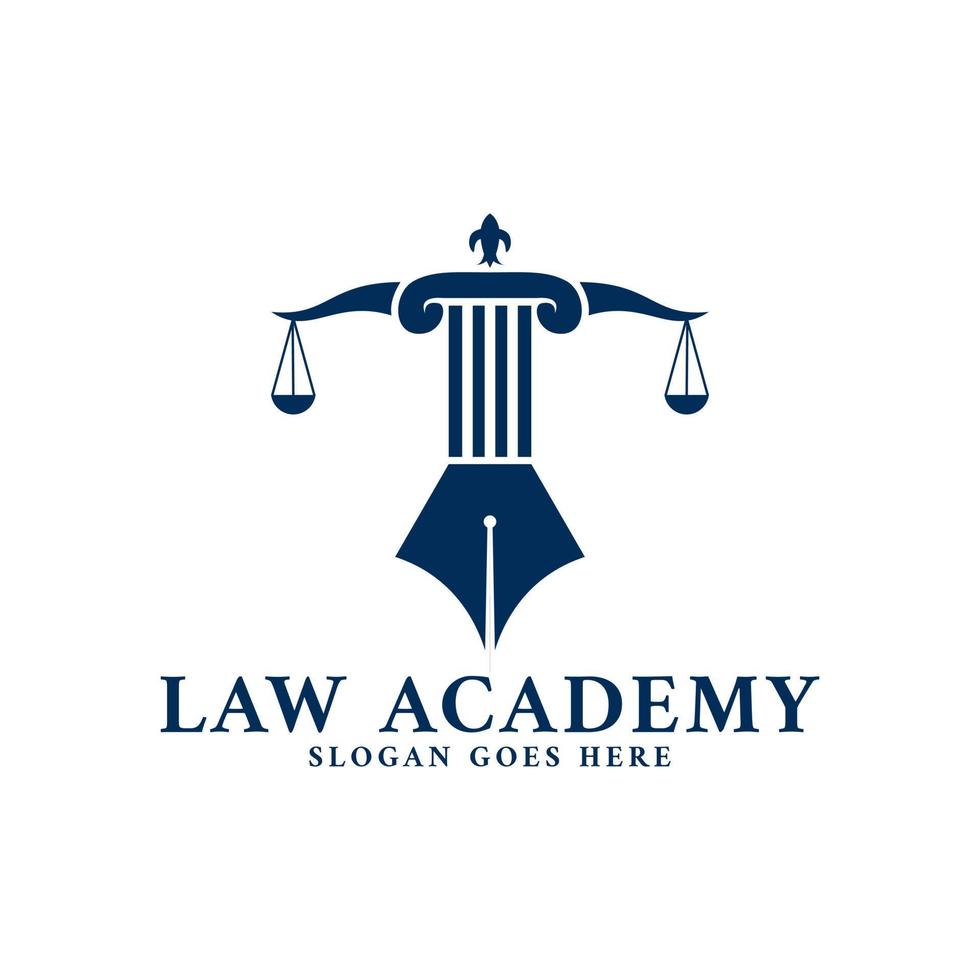 modèle de logo de l'académie de droit avec combinaison d'icône de vecteur de pilier, d'échelle et de stylo