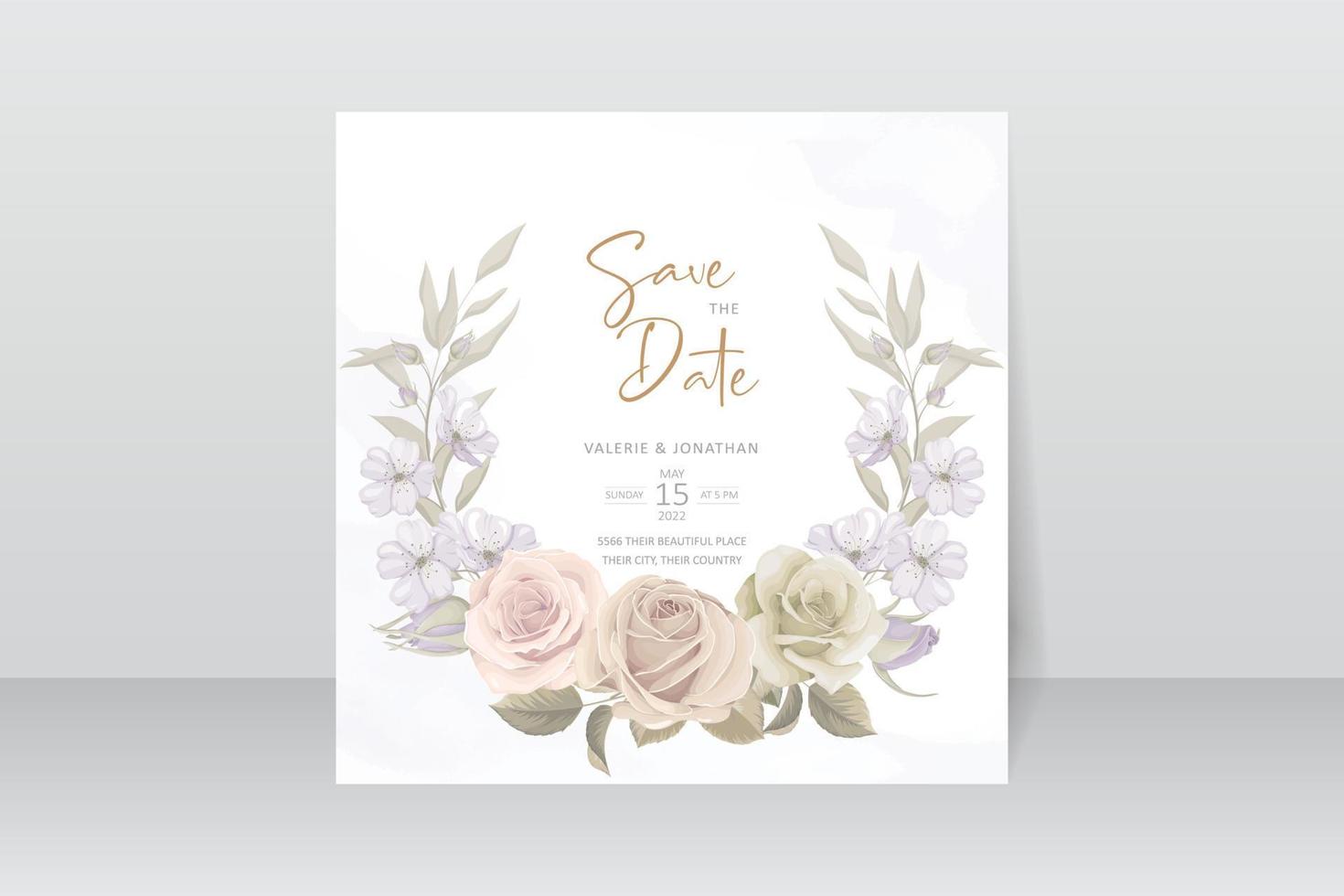 modèle d'invitation de mariage avec un design de fleur rose vecteur