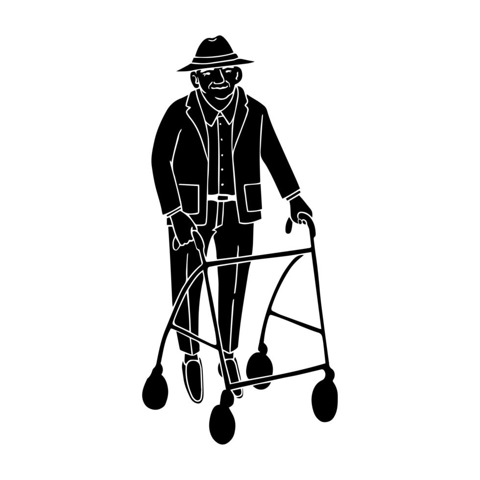 vieil homme marchant avec rollator vecteur