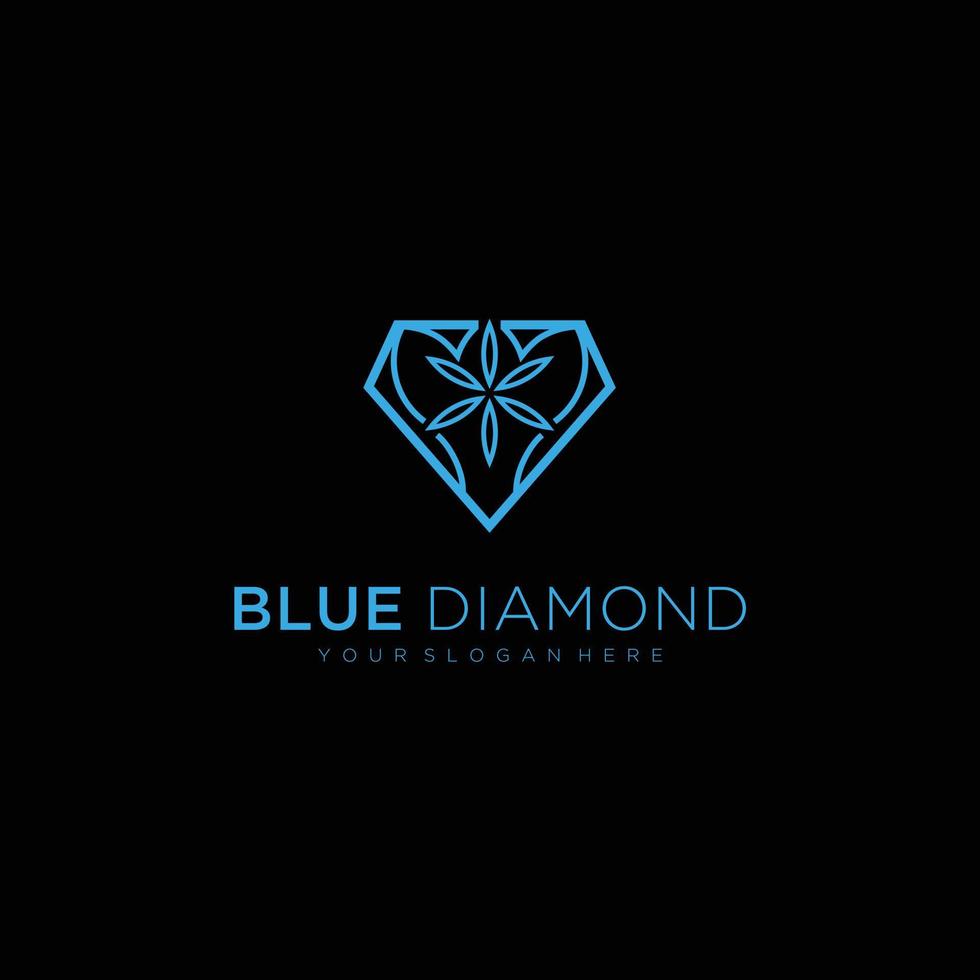 diamant bleu, création de logo icône vecteur fleur