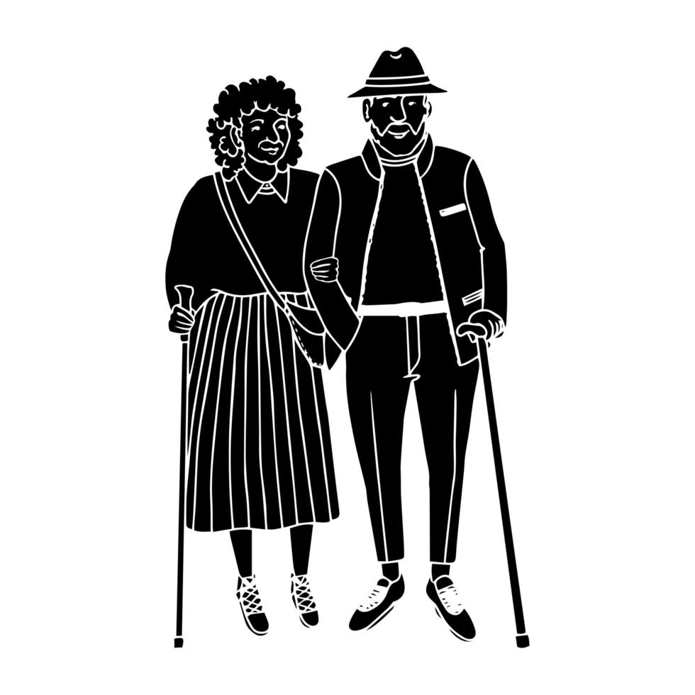 heureux couple de personnes âgées marchant vecteur