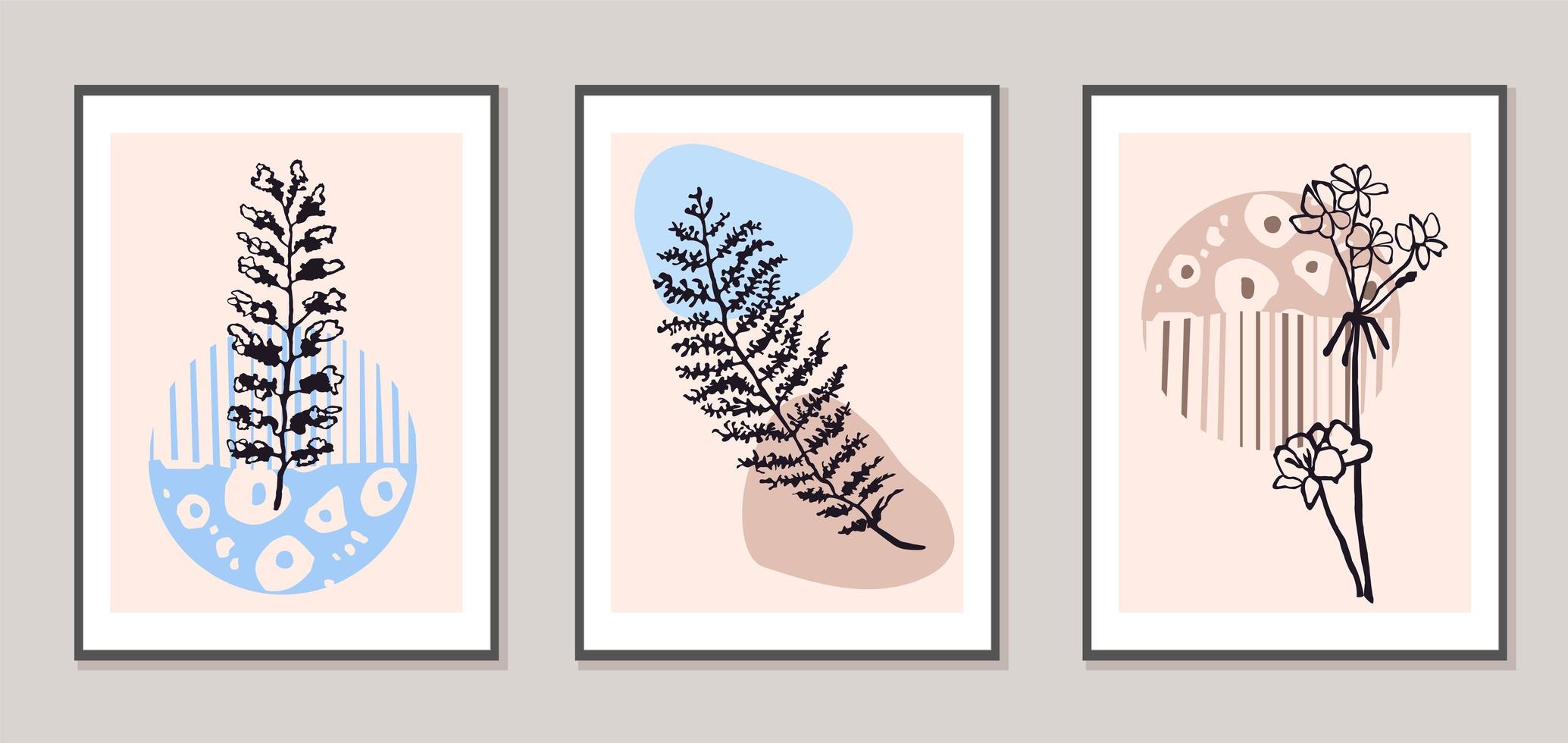 sertie d'affiche moderne de collage avec des formes abstraites et illustration de plante vecteur