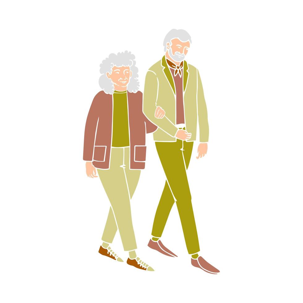 heureux couple de personnes âgées marchant et parlant vecteur