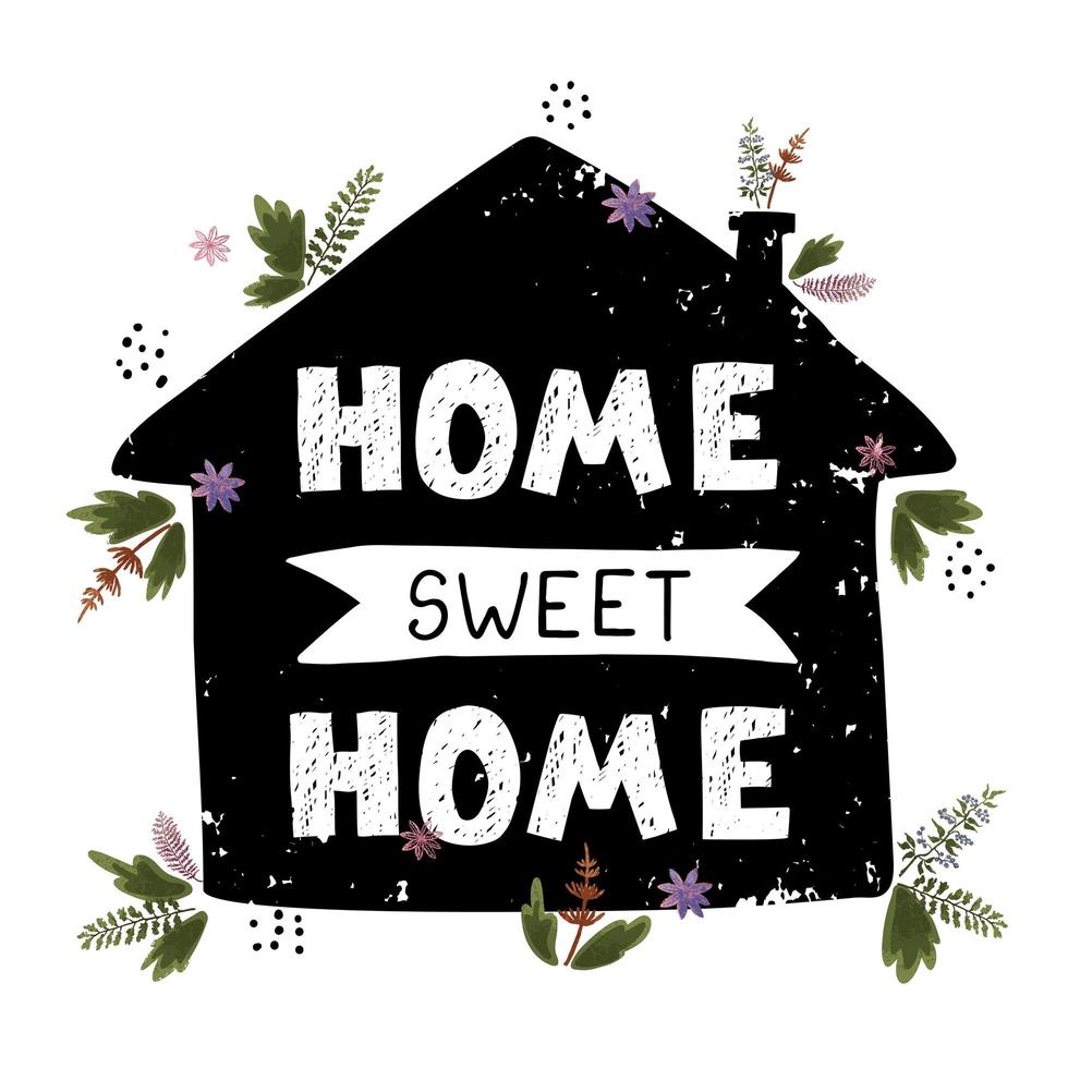 home sweet home - affiche amusante dessinée à la main avec lettrage vecteur