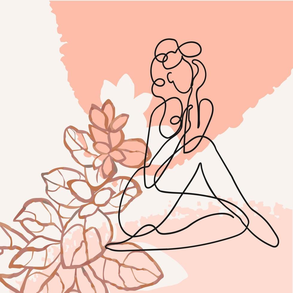 illustration de contour du corps de la femme sur fond floral vecteur