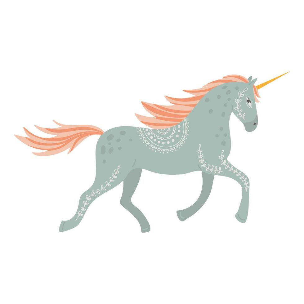 belle licorne dans un style d'art populaire, illustration vectorielle. vecteur