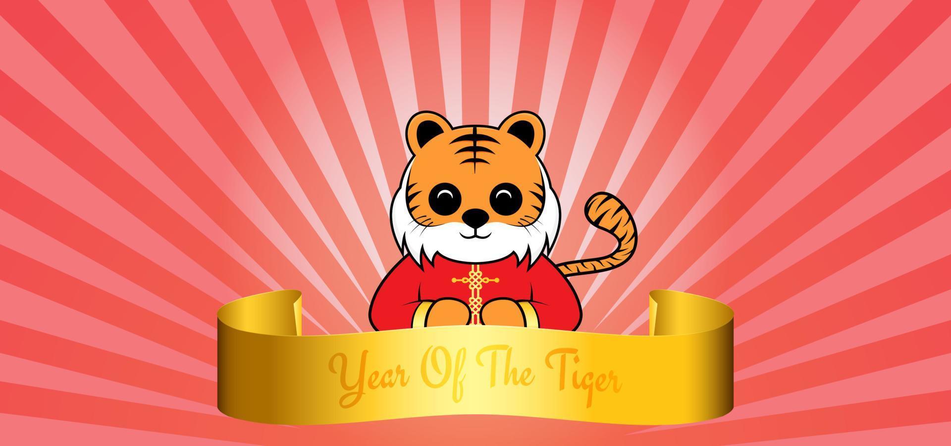 2022 année du tigre. joyeux nouvel an chinois avec caractère tigre et ruban doré vecteur