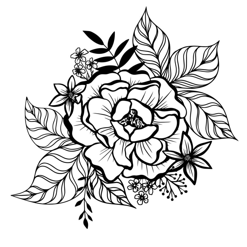 composition en noir et blanc de fleurs et de feuilles vecteur