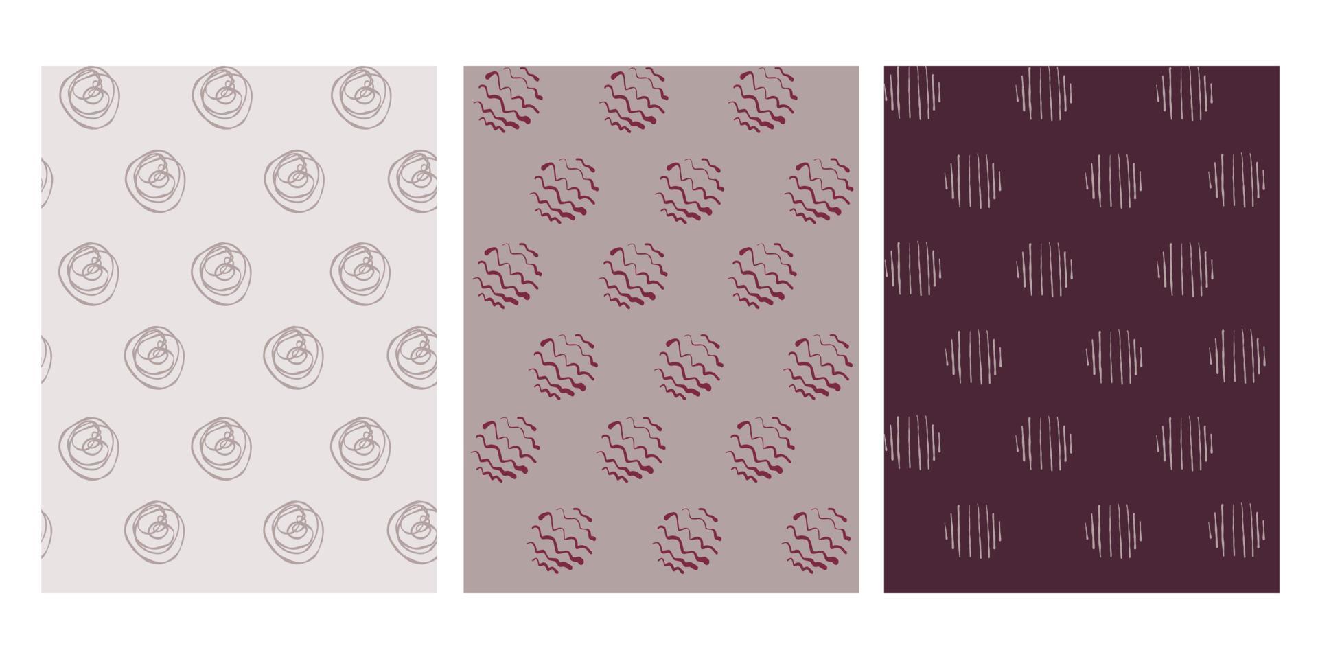 ensemble de doodle de motifs de cercles modernes sans soudure géométriques abstraits dessinés à la main rouge, beige, bordeaux. jolie collection de vecteurs pour papier, tissu, livre, cuisine, enfants. vecteur